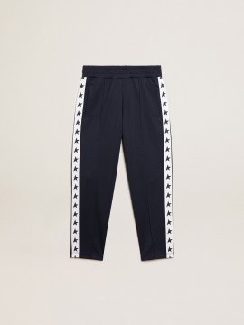 Dark blue joggers with white strip and contrasting stars