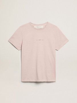 Pale pink T-shirt with lettering on the front